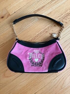 Juicy Couture pink black suede shoulder bag purse